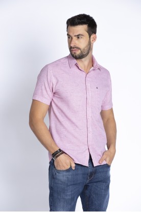 Camisa Casual Manga Curta Maquinetada Rosa