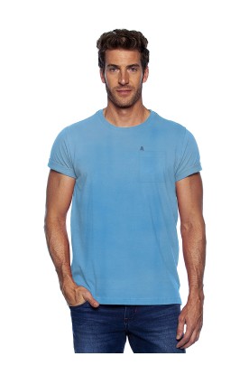 Camiseta Casual Estonada com Bolso Basica  Azul 