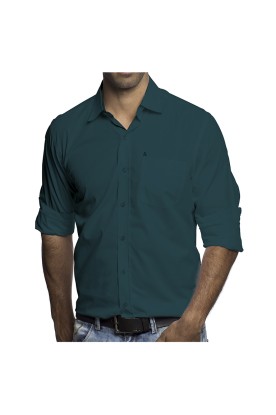 Camisa Casual Manga Longa Verde Petróleo
